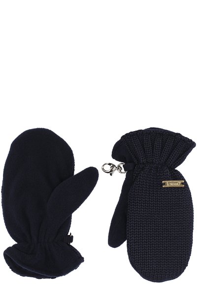 Вязаные варежки с карабином IL TRENINO темно-синего цвета по цене 7425 руб., арт. 17 9664/E0, фото 2 Вязаные варежки с карабином IL TRENINO, арт. 17 9664/E0, фото 2