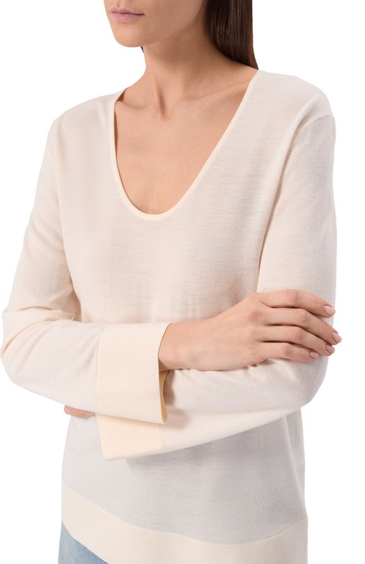 Пуловер из шерсти и шелка 12 STOREEZ 135839 Кремовый  135839 Фото 5