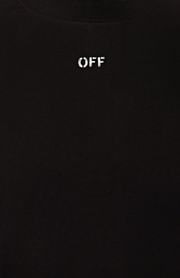 Мужская хлопковая футболка OFF-WHITE черного цвета, арт. 0MAA120S25JER00F | Фото 6 (Длина (для топов): Стандартные; Рукава: Короткие; Автоматизация ТО: Проставлено; Материал внешний: Хлопок; Автоматизация состава: Проставлено; Принт: С принтом; Стили: Спорт-шик; Мужское Кросс-КТ: Футболка-одежда; Детали: Без декора)