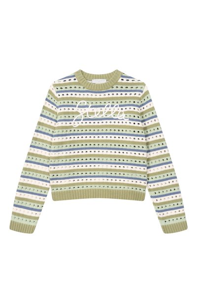 Детский хлопковый пуловер STELLA MCCARTNEY светло-зеленого цвета по цене 23800 руб., арт. TY9A40 | Фото 1 Хлопковый пуловер STELLA MCCARTNEY, арт. TY9A40