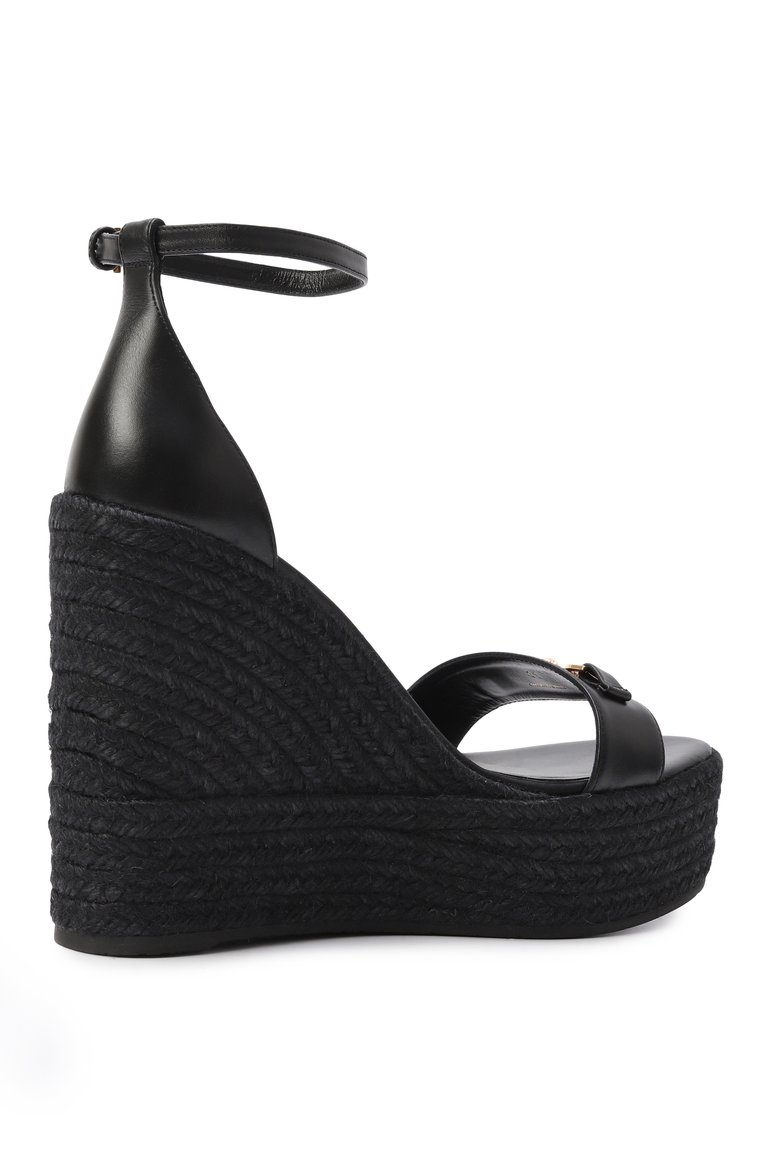 Женские кожаные босоножки barocco VERSACE черного цвета, арт. 1014100/DVT2P | Фото 5 (Подошва: Платформа; Материал внутренний: Натуральная кожа; Материал внешний: Натуральная ко�жа; Каблук тип: Танкетка; Автоматизация состава: Проставлено; Автоматизация ТО: Проставлено)