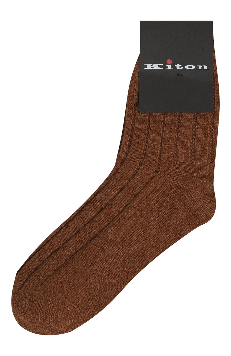 Женские кашемировые носки KITON темно-коричневого цвета, арт. D56740XC5012 | Фото 1 (Нос: Не проставлено; Материал внешний: Кашемир, Шерсть; Автоматизация состава: Проставлено)
