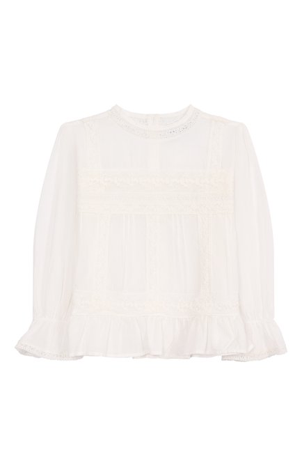 Детское хлопковая блузка ERMANNO SCERVINO молочного цвета, арт. SFCA032C/CF019 | Фото 1 (Материал внешний: Хлопок; Драгоценные камни: Проставлено; Материал сплава: Проставлено; Рукава: Длинные)