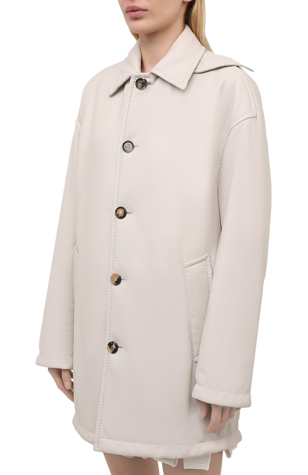 Кожаное пальто BOTTEGA VENETA кремового цвета по цене 737000 руб., арт. 655939/V0Q60, фото 3 Кожаное пальто BOTTEGA VENETA, арт. 655939/V0Q60, фото 3