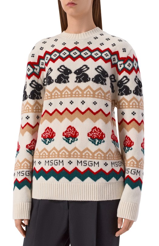 Свитер из шерсти и кашемира MSGM 3941MDM224/257750 Кремовый  3941MDM224/257750 Фото 3
