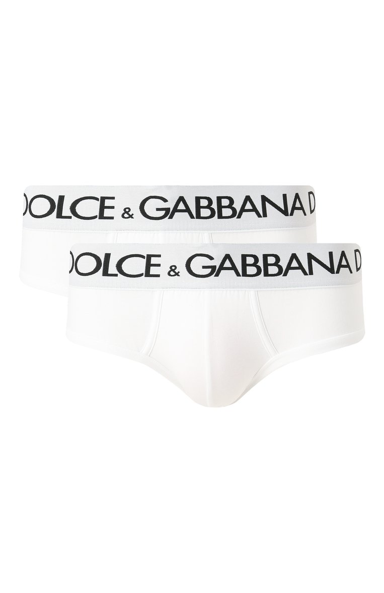 Мужские комплект из двух брифов DOLCE & GABBANA белого цвета, арт. M9D69J/0NN97 | Фото 1 (Материал внешний: Хлопок; Нос: Не проставлено; Мужское Кросс-КТ: Трусы; Кросс-КТ: бельё; Трусы М: Брифы)