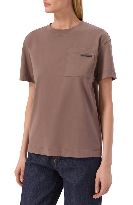 Хлопковая футболка Brunello Cucinelli M0T81EC710 Коричневый  M0T81EC710 Фото 3