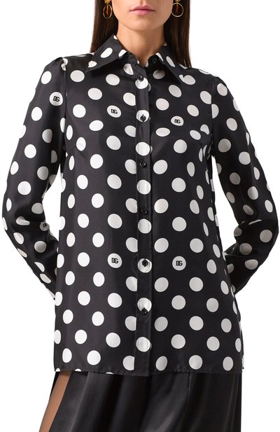 Атласная блузка DOLCE & GABBANA черно-белого цвета по цене 156000 руб., арт. F5S48T/IS1VL, фото 3 Атласная блузка DOLCE & GABBANA, арт. F5S48T/IS1VL, фото 3