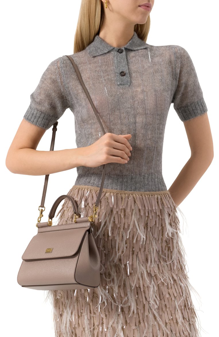 Женская сумка sicily small DOLCE & GABBANA темно-бежевого цвета, арт. BB9003_BE9003_BI9003/A1001_1_ | Фото 2 (Ремень/цепочка: На ремешке; Материал: Натуральная кожа; Сумки-технические: Сумки top-handle; Размер: small)