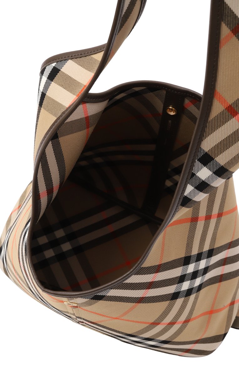 Женская сумка BURBERRY бежевого цвета, арт. 8094678 | Фото 5 (Материал сплава: Проставлено; Размер: medium; Материал: Текстиль; Драгоценные камни: Проставлено)