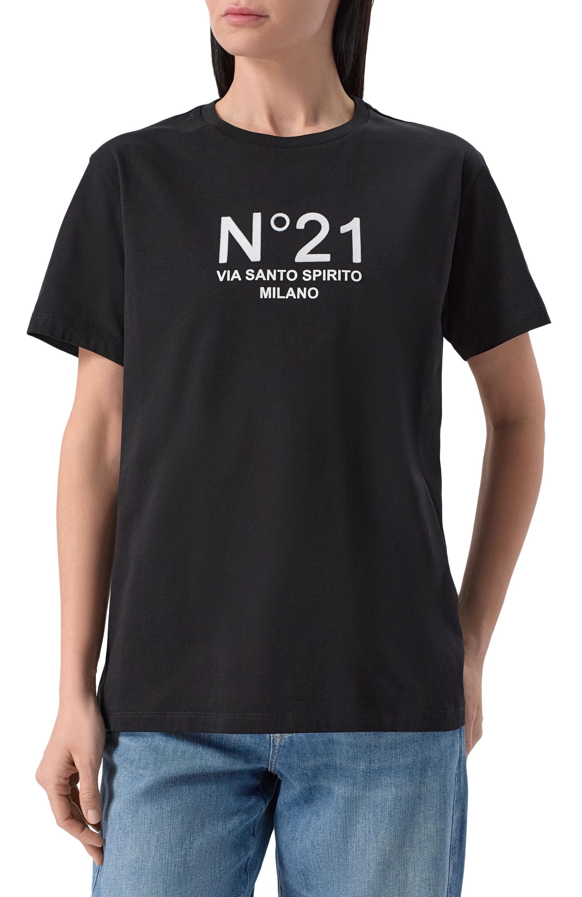 Хлопковая футболка N21 черного цвета по цене 21400 руб., арт. F051/6328, фото 3 Хлопковая футболка N21, арт. F051/6328, фото 3