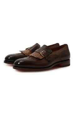 Мужские кожаные монки SANTONI коричневого цвета, арт. MCCG18694PC7HTU0M73 | Фото 1 (Мужское Кросс-КТ: Броги-обувь; Материал внутренний: Натуральная кожа; Материал сплава: Проставлено; Нос: Не проставлено; Стили: Классический)