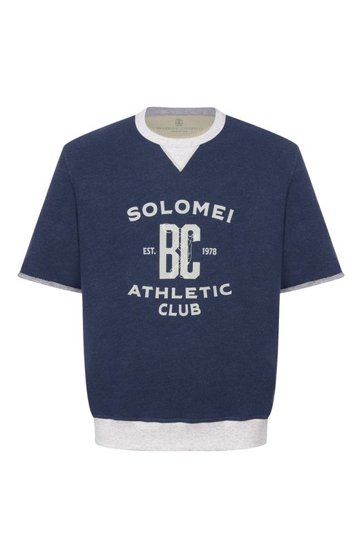 Футболка из хлопка и льна Brunello Cucinelli MR8313378G Синий MR8313378G