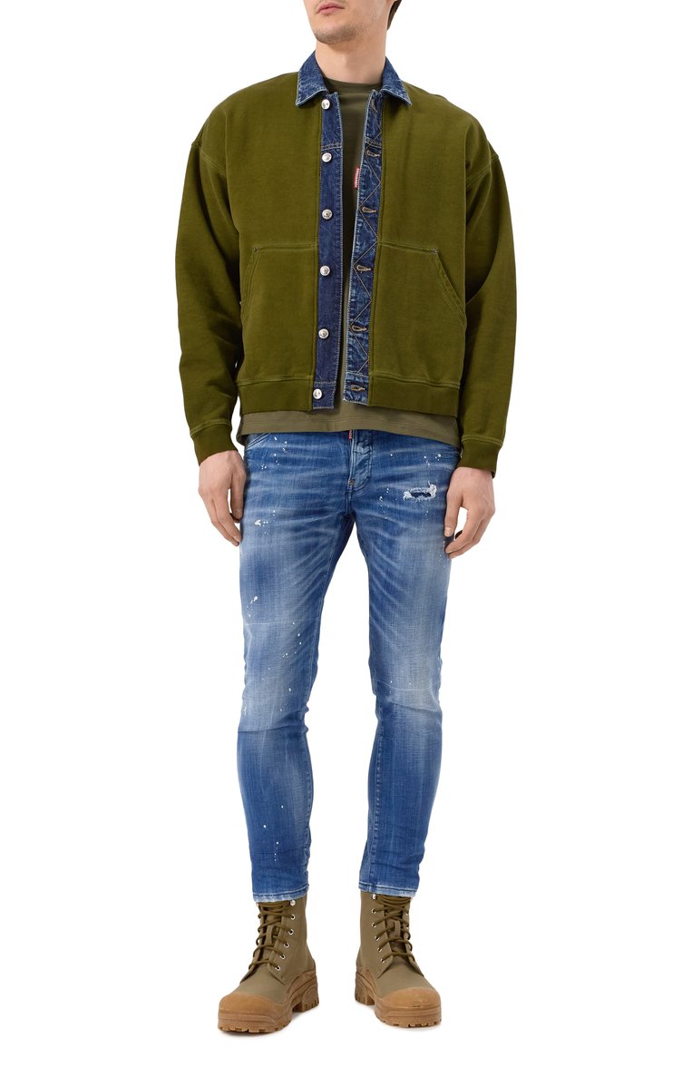 Мужские джинсы skater DSQUARED2 синего цвета, арт. S74LB1642/S30342 | Фото 2 (Материал внешний: Хлопок, Деним; Длина (брюки, джинсы): Стандартные; Кросс-КТ: Деним; Детали: Потертости, Делаве; Силуэт М (брюки): Узкие; Стили: Streetwear; Автоматизация ТО: Проставлено; Автоматизация состава: Проставлено)