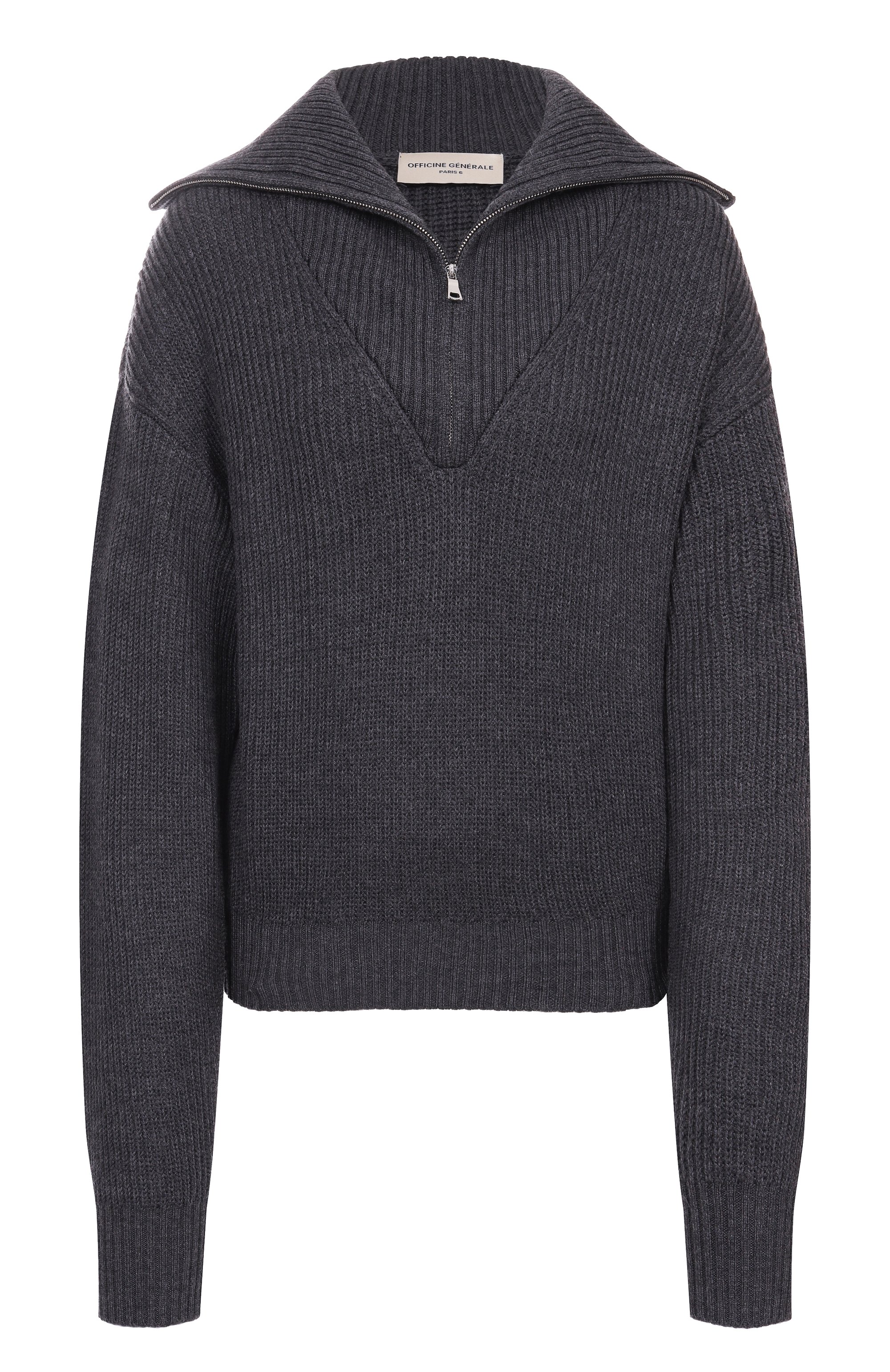 Шерстяной свитер OFFICINE GENERALE темно-серого цвета по цене 55750 руб., арт. W25WKNT313, фото 1 Шерстяной свитер OFFICINE GENERALE, арт. W25WKNT313, фото 1