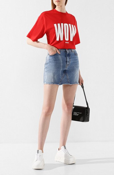 Хлопковая футболка MSGM красного цвета по цене 10600 руб., арт. 2741MDM164 195797, фото 2 Хлопковая футболка MSGM, арт. 2741MDM164 195797, фото 2