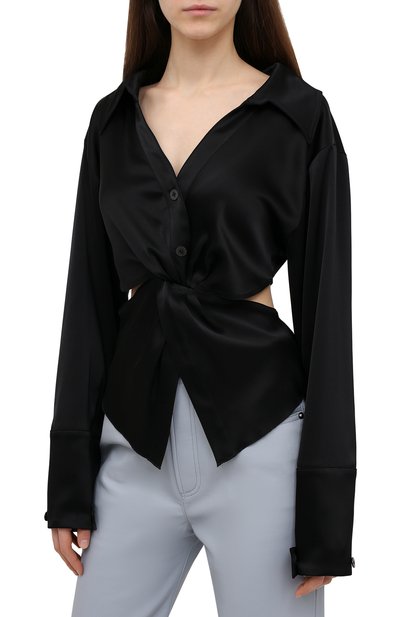 Блузка NANUSHKA черного цвета по цене 47800 руб., арт. RASHA_BLACK_SLIP SATIN, фото 3 Блузка NANUSHKA, арт. RASHA_BLACK_SLIP SATIN, фото 3