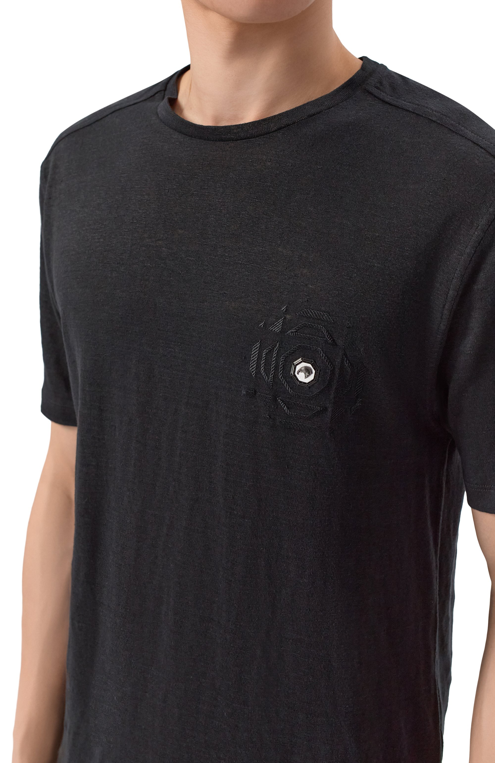 Льняная футболка STEFANO RICCI черного цвета по цене 89400 руб., арт. MNH5104070/LN, фото 5 Льняная футболка STEFANO RICCI, арт. MNH5104070/LN, фото 5