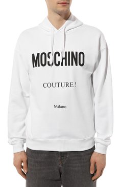 Мужской хлопковое худи MOSCHINO белого цвета, арт. 231ZZA1706/228 | Фото 3 (Принт: С принтом; Мужское Кросс-КТ: Худи-одежда; Материал сплава: Проставлено; Материал внешний: Хлопок; Стили: Спорт-шик; Драгоценные камни: Проставлено)