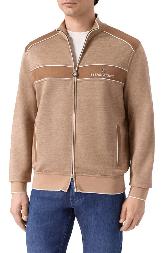 Толстовка из шелка и льна Stefano Ricci K919052R31/T26103 Бежевый  K919052R31/T26103 Фото 3