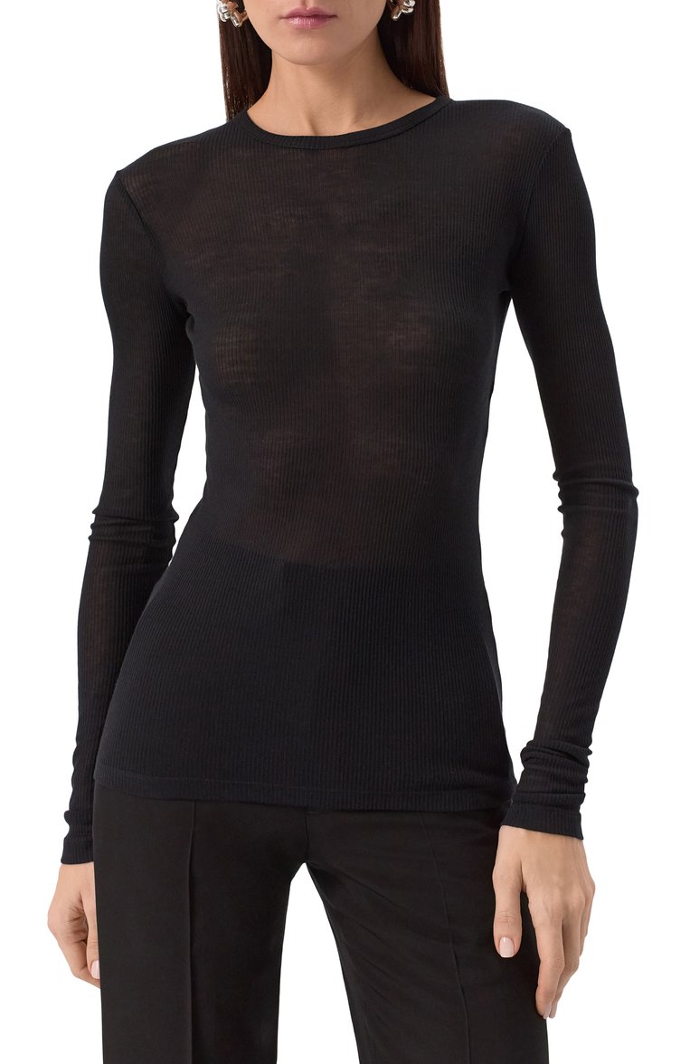 Женский пуловер из вискозы и хлопка ANN DEMEULEMEESTER черного цвета, арт. B0011488/FA570 | Фото 3 (Рукава: Длинные; Материал внешний: Вискоза; Длина (для топов): Стандартные; Женское Кросс-КТ: Пуловер-одежда; Стили: Кэжуэл)