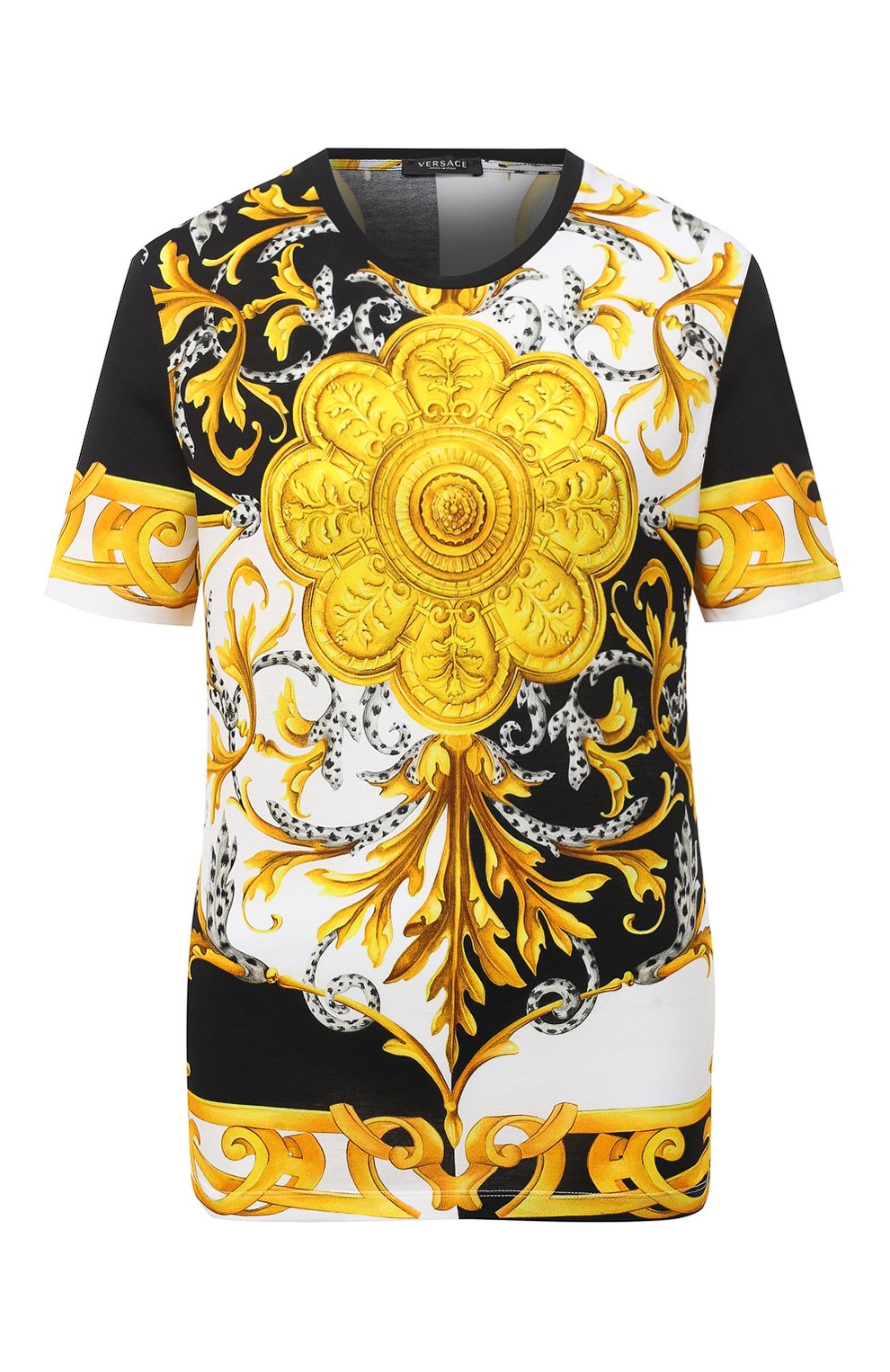 Хлопковая футболка VERSACE разноцветного цвета по цене 47450 руб., арт. A87458/A236028, фото 1 Хлопковая футболка VERSACE, арт. A87458/A236028, фото 1