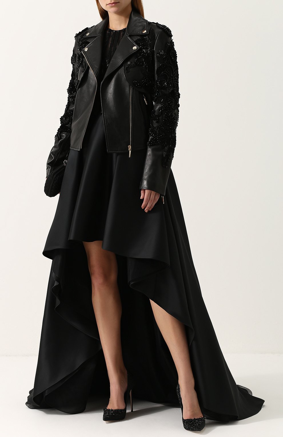 Кожаная куртка с косой молнией и декоративной отделкой ELIE SAAB, арт. 9035, фото 2