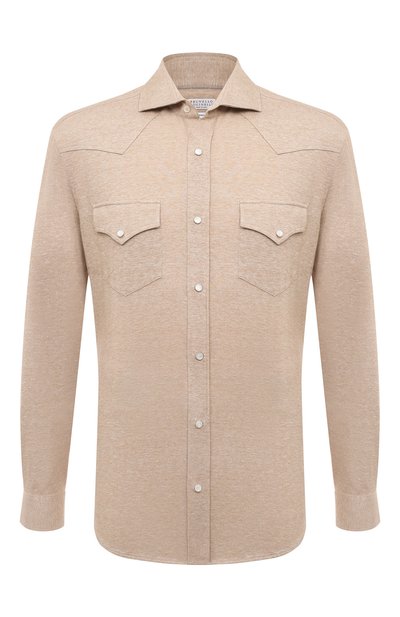 Мужская рубашка изо льна и хлопка BRUNELLO CUCINELLI, арт. MW835B2289