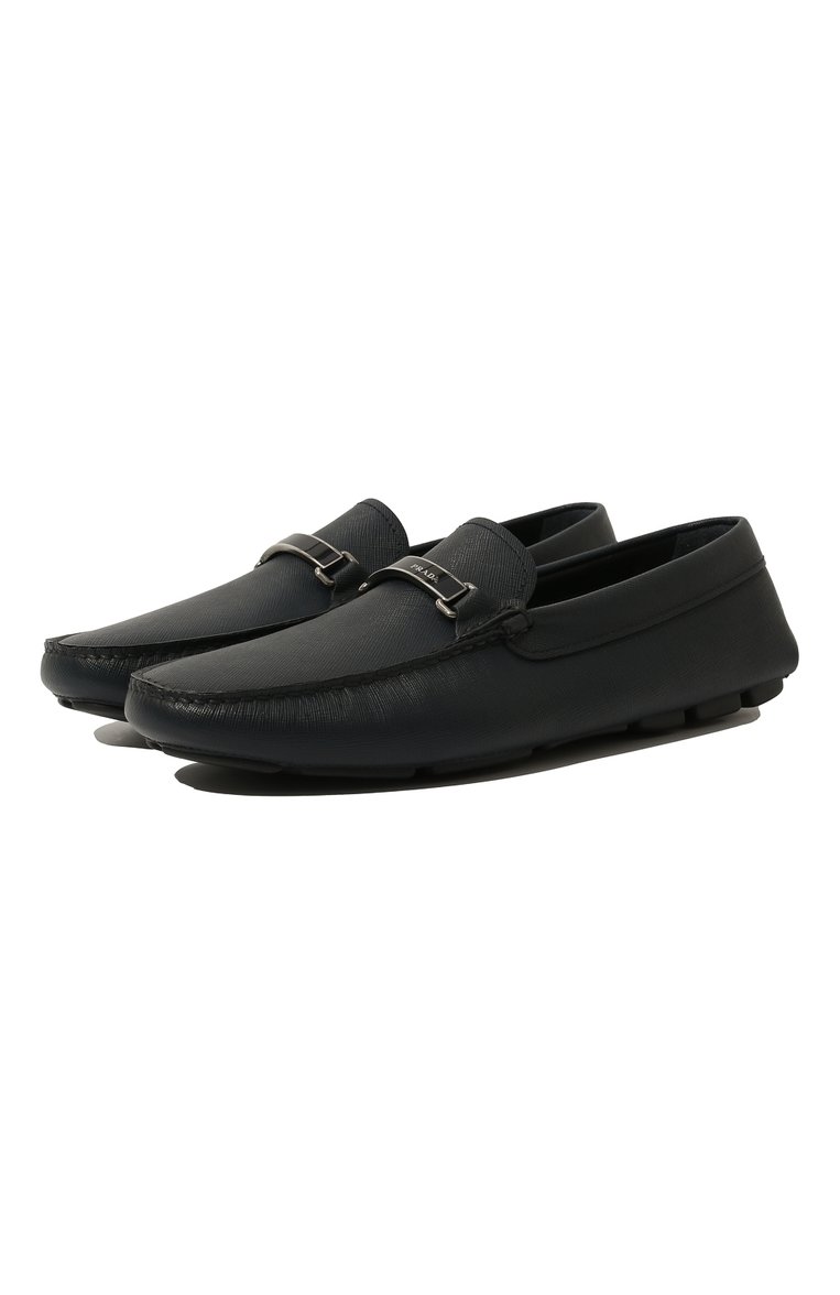 Мужские кожаные мокасины PRADA темно-синего цвета, арт. 2DD159-053-F0216-U00I | Фото 1 (Стили: Кэжуэл; Нос: Не проставлено; Материал сплава: Проставлено; Материал внешний: Натуральная кожа)