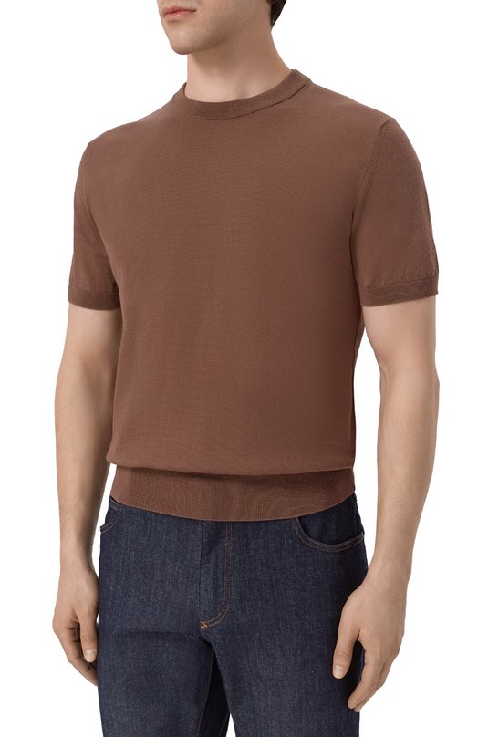 Хлопковый джемпер Brioni UMR00L/PCK17 Коричневый  UMR00L/PCK17 Фото 3