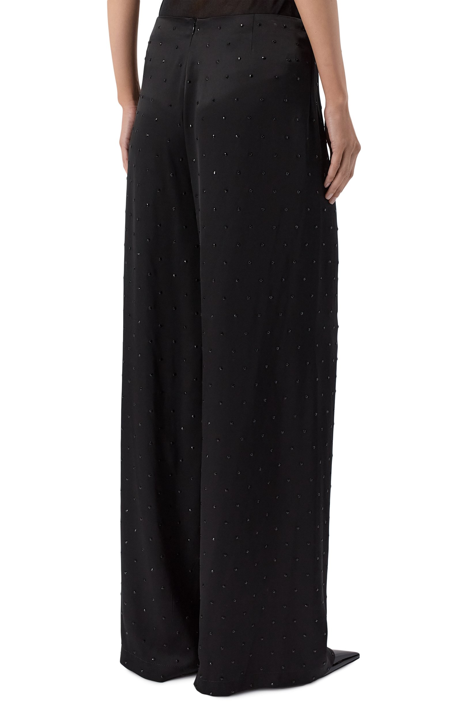 Атласные брюки DAVID KOMA черного цвета по цене 236000 руб., арт. PF26DK63TR, фото 4 Атласные брюки DAVID KOMA, арт. PF26DK63TR, фото 4