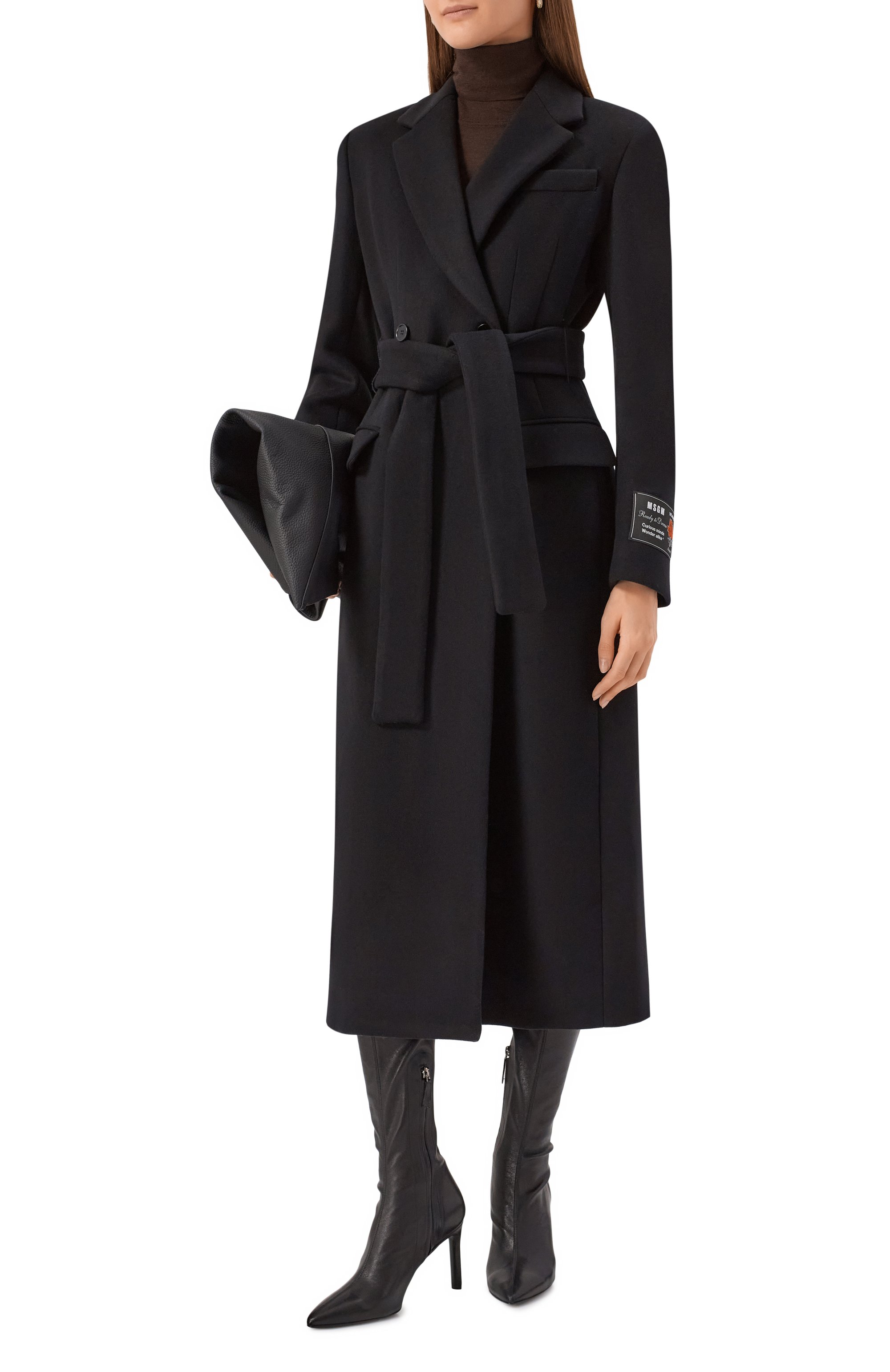 Шерстяное пальто MSGM черного цвета по цене 89950 руб., арт. 3941MDC10/257603, фото 2 Шерстяное пальто MSGM, арт. 3941MDC10/257603, фото 2