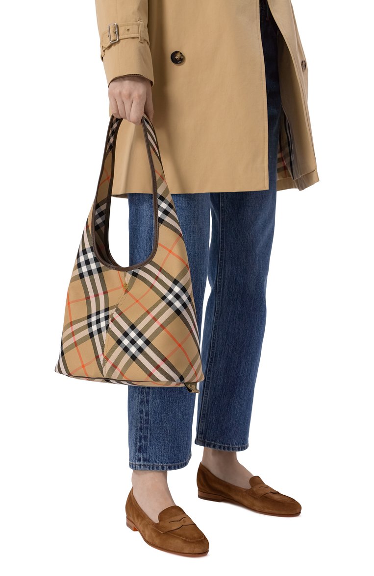 Женская сумка BURBERRY бежевого цвета, арт. 8094678 | Фото 2 (Материал сплава: Проставлено; Размер: medium; Материал: Текстиль; Драгоценные камни: Проставлено)