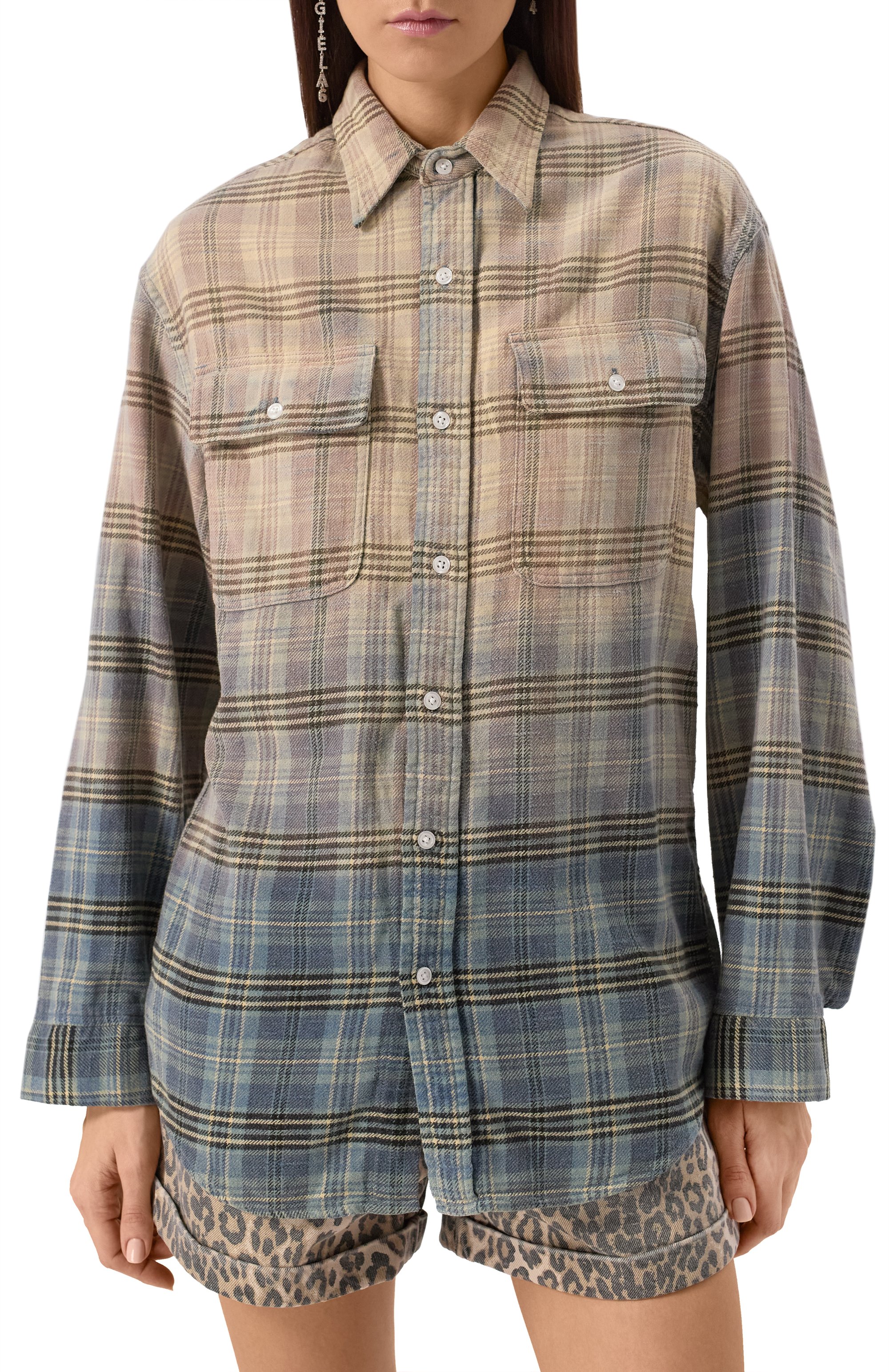 Хлопковая рубашка R13 разноцветного цвета по цене 74600 руб., арт. R13WR266-R458B, фото 3 Хлопковая рубашка R13, арт. R13WR266-R458B, фото 3