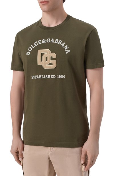 Хлопковая футболка DOLCE & GABBANA хаки цвета по цене 89950 руб., арт. G8RN8Z/G7PPA, фото 3 Хлопковая футболка DOLCE & GABBANA, арт. G8RN8Z/G7PPA, фото 3