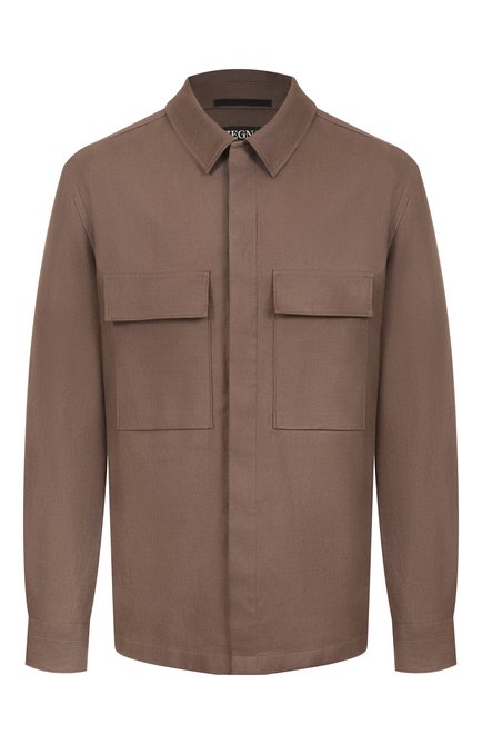 Мужская льняная рубашка ZEGNA темно-бежевого цвета, арт. S0T10B/UFV60A9 | Фото 1 (Длина (верхняя одежда): Короткие; Рукава: Длинные; Материал сплава: Проставлено; Драгоценные камни: Проставлено; Материал внешний: Лен)