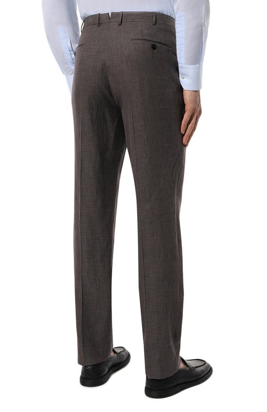 Брюки из шерсти и льна Zegna 749F09A7/75TB12 Коричневый  749F09A7/75TB12 Фото 4
