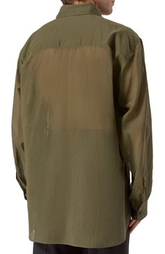 Мужская хлопковая рубашка DRIES VAN NOTEN хаки цвета, арт. 251-020721-1160 | Фото 4 (Длина (для топов): Удлиненные; Материал внешний: Хлопок; Рукава: Длинные; Случай: Повседневный; Воротник: Кент; М�анжеты: На пуговицах; Стили: Милитари, Гранж; Принт: Однотонные; Автоматизация состава: Проставлено; Автоматизация ТО: Проставлено)