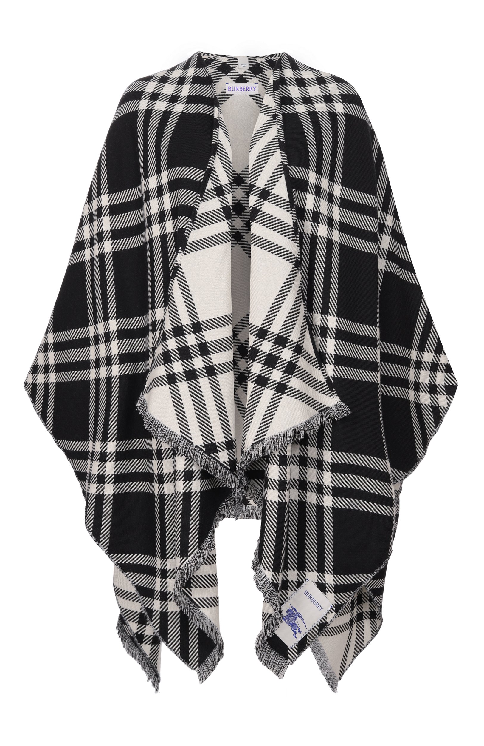 Пончо из шерсти и шелка BURBERRY черно-белого цвета по цене 161500 руб., арт. 8129970, фото 1 Пончо из шерсти и шелка BURBERRY, арт. 8129970, фото 1