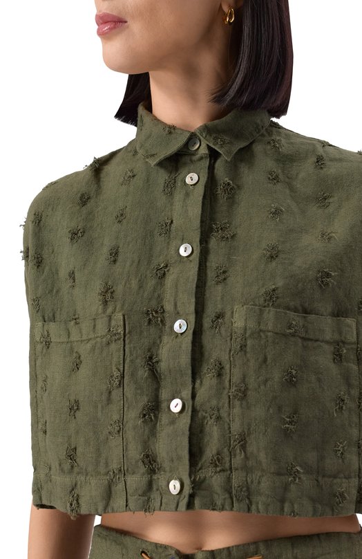 Льняная рубашка 120% Lino 32ALIW89RP/000G331 Хаки  32ALIW89RP/000G331 Фото 5