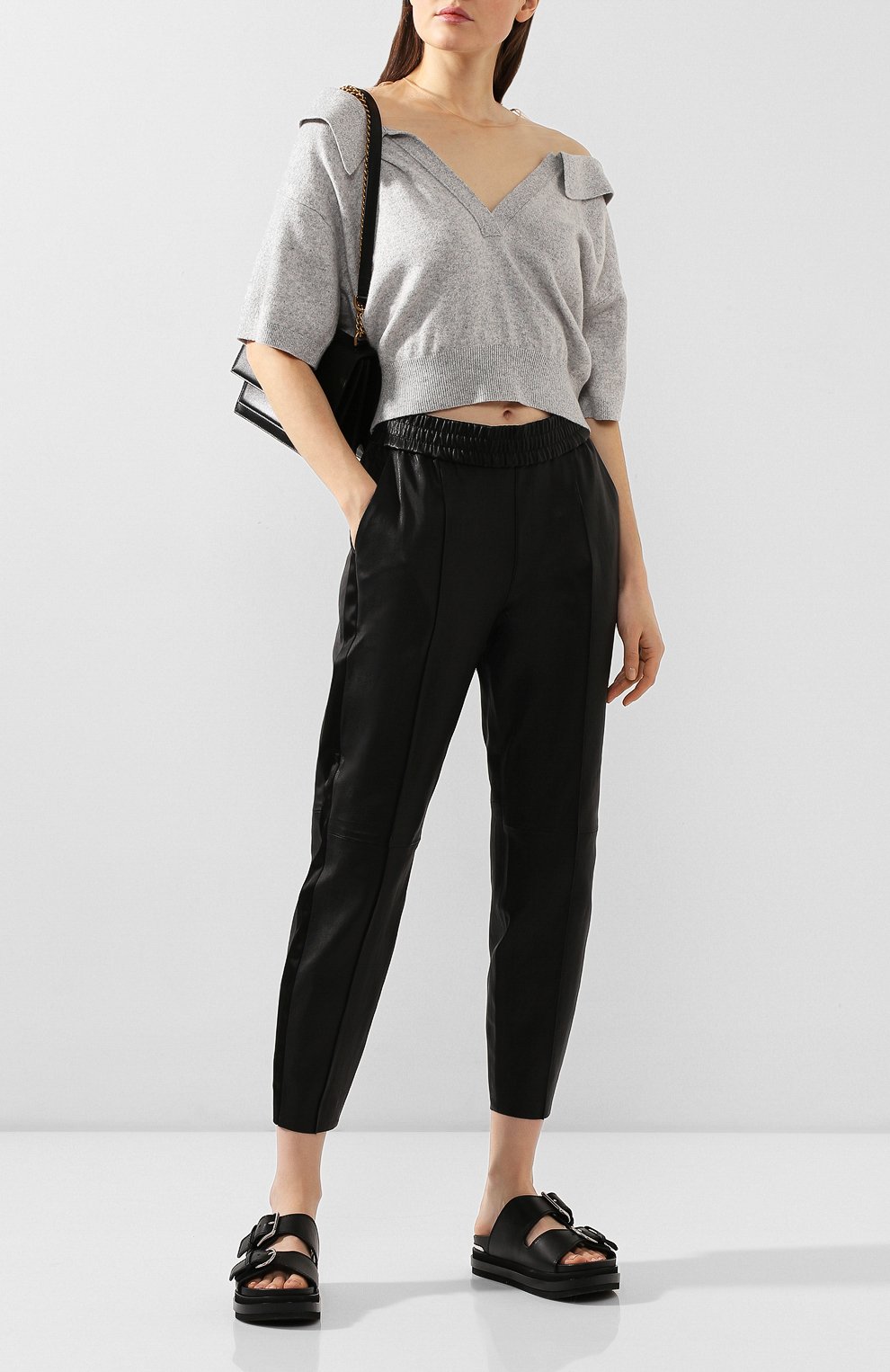 Кожаные брюки SPRWMN черного цвета по цене 99500 руб., арт. J0G-011-L/SLIM J0GGER SATEEN TUX, фото 2 Кожаные брюки SPRWMN, арт. J0G-011-L/SLIM J0GGER SATEEN TUX, фото 2