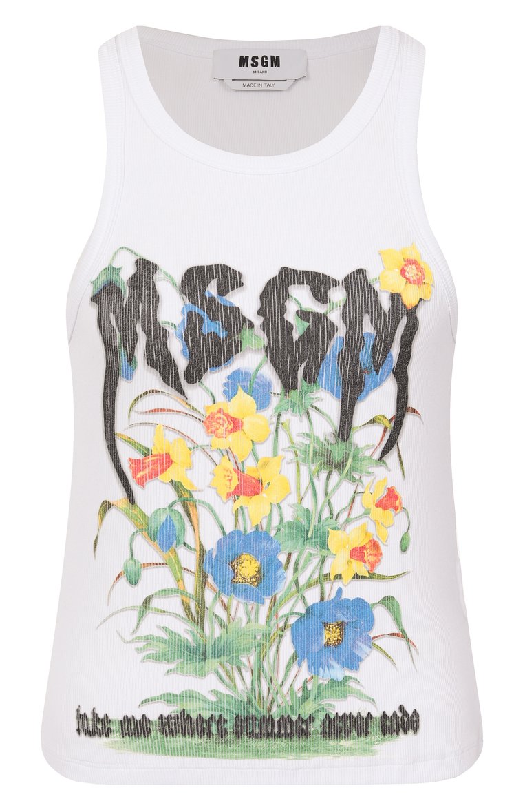 Женская хлопковая майка MSGM белого цвета, арт. 3842MDT82 257120/257120 | Фото 1 (Длина (для топов): Стандартные; Материал внешний: Хлопок; Рукава: На бретелях; Стили: Кэжуэл)