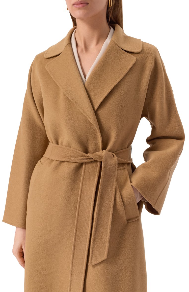 Женское шерстяное пальто WEEKEND MAX MARA коричневого цвета, арт. CIVADA | Фото 5 (Автоматизация состава: Проставлено; Автоматизация ТО: Проставлено; Длина (верхняя одежда): До колена; Материал внешний: Шерсть; Рукава: Длинные; 1-2-бортные: Однобортные; Стили: Классический)