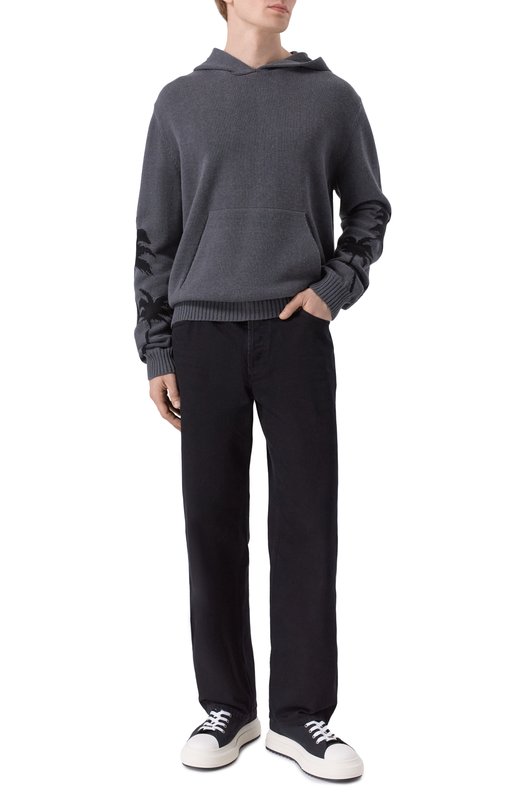 Худи из хлопка и шерсти Palm Angels PMHU026F25KNI001 Серый  PMHU026F25KNI001 Фото 2