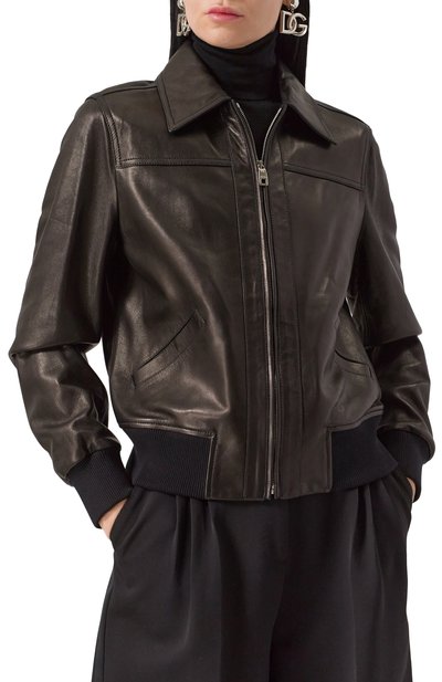 Кожаный бомбер DOLCE & GABBANA черного цвета по цене 435500 руб., арт. F9R98L/HULVL, фото 3 Кожаный бомбер DOLCE & GABBANA, арт. F9R98L/HULVL, фото 3