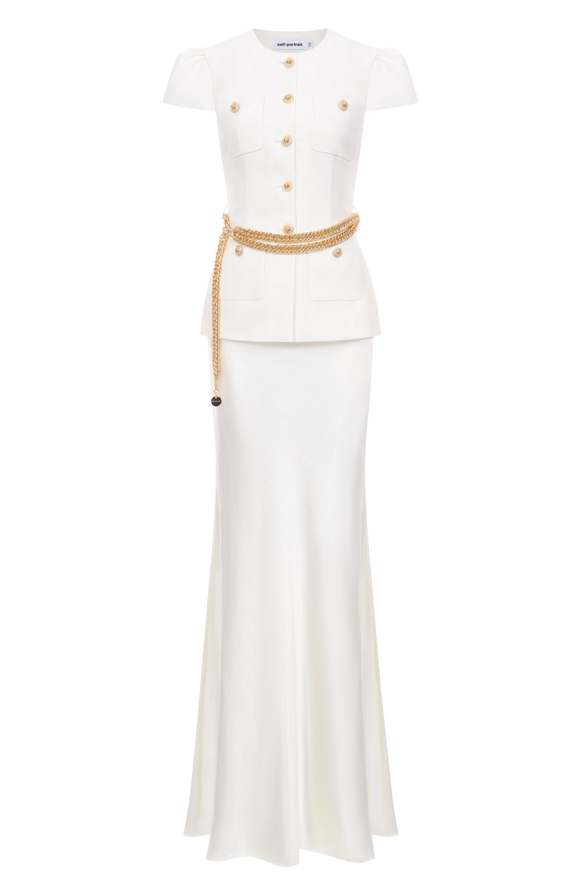 Комбинированное платье SELF-PORTRAIT белого цвета по цене 95700 руб., арт. PF25017XAC, фото 1 Комбинированное платье SELF-PORTRAIT, арт. PF25017XAC, фото 1