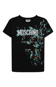 Детская хлопковая футболка MOSCHINO черного цвета, арт. H0M04L/LAA24/4-8 | Фото 1 (Материал сплава: Проставлено; Рукава: Короткие; Материал внешний: Хлопок; Драгоценные камни: Проставлено; Мальчики Кросс-КТ: Футболка-одежда; Ростовка одежда: 6 лет | 116 см, 8 лет | 128 см)