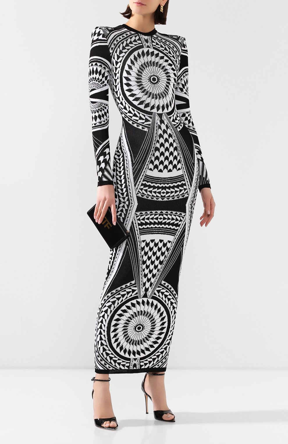 Платье-макси BALMAIN черно-белого цвета по цене 274000 руб., арт. TF16850/K041, фото 2 Платье-макси BALMAIN, арт. TF16850/K041, фото 2