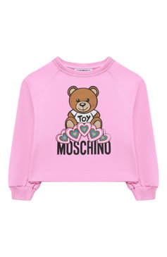 Детский хлопковый свитшот MOSCHINO розового цвета, арт. HDF03U/LDA16/4A-8A | Фото 1 (Рукава: Длинные; Материал сплава: Проставлено; Материал внешний: Хлопок; Девочки Кросс-КТ: Свитшот-одежда; Драгоценные камни: Проставлено; Ростовка одежда: 4 года | 104 см, 5 лет | 110 см, 6 лет | 116 см, 8 лет | 128 �см)