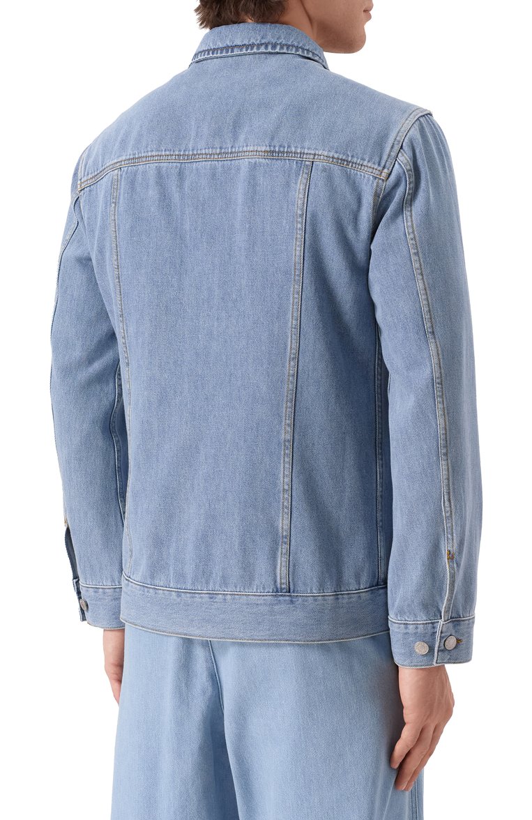 Мужская джинсовая куртка DRIES VAN NOTEN голубого цвета, арт. 251-020503-1552 | Фото 4 (Длина (верхняя одежда): Короткие; Матери�ал внешний: Хлопок, Деним; Рукава: Длинные; Кросс-КТ: Деним, Легкие; Стили: Кэжуэл)